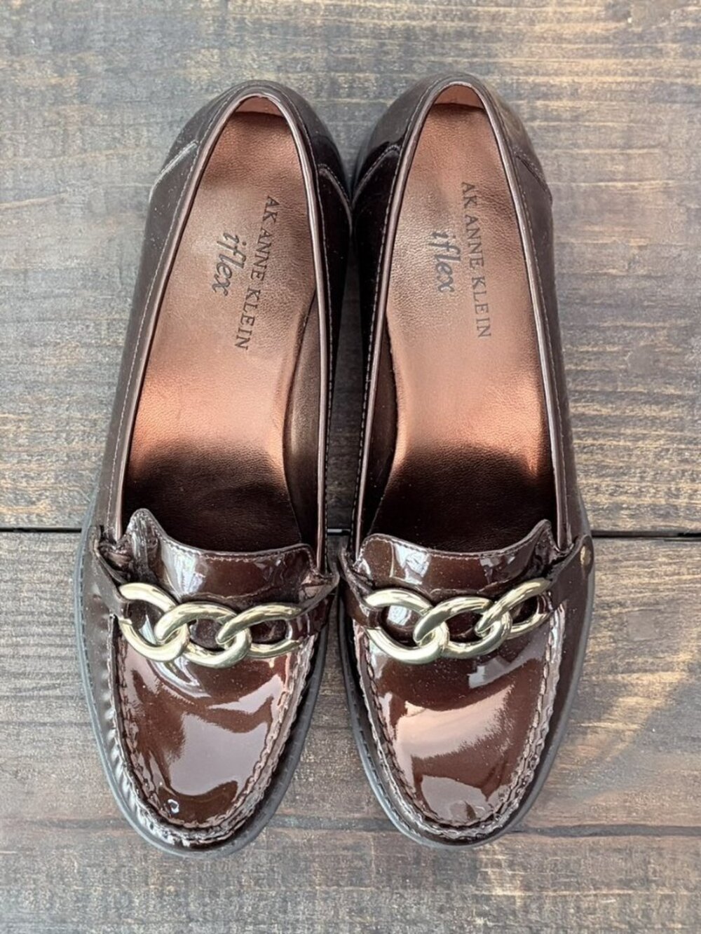 Anne Klein iFlex Brown Patent Chain Loafers Size 6 NWT